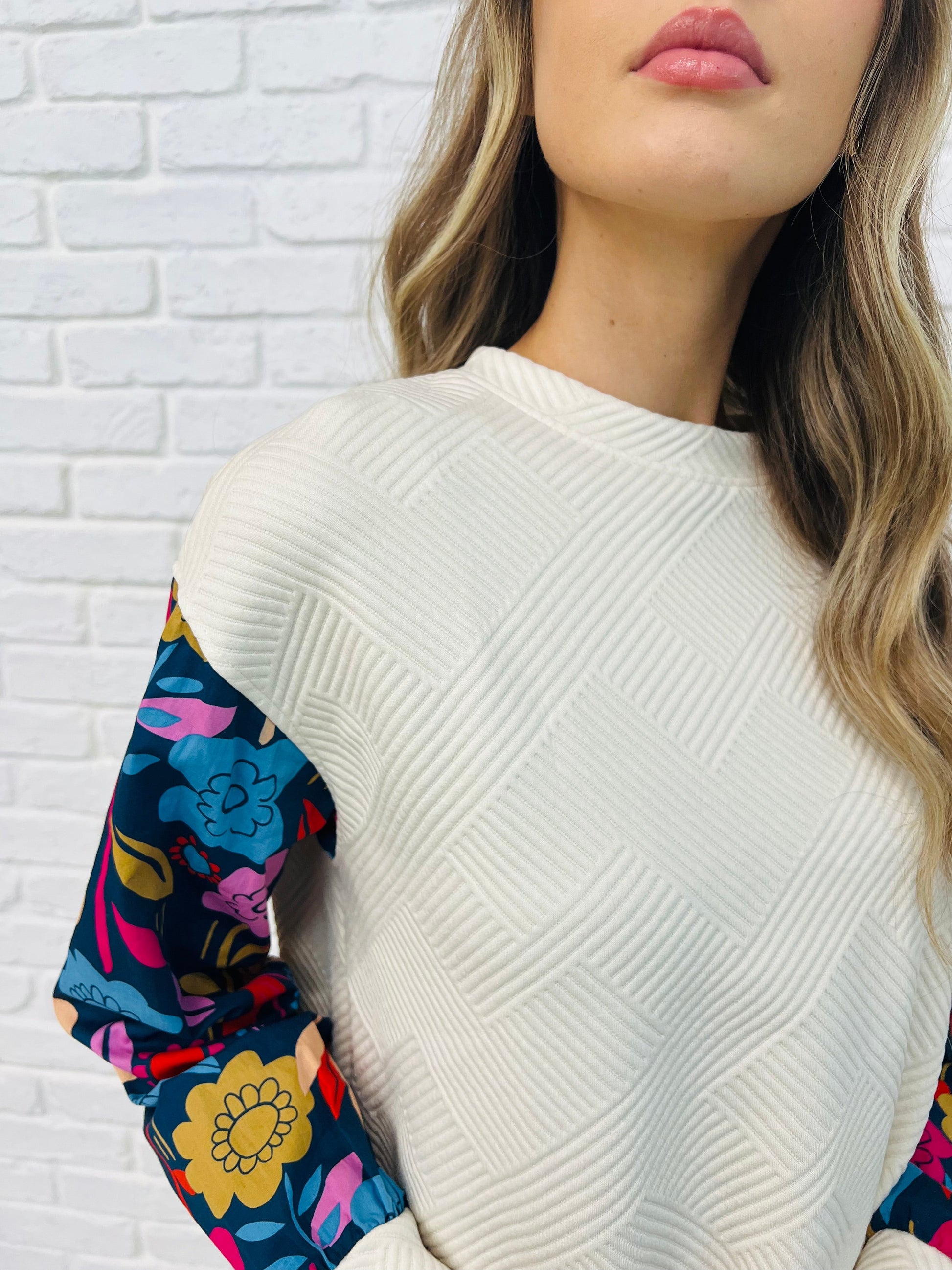 White floral long sleeve top