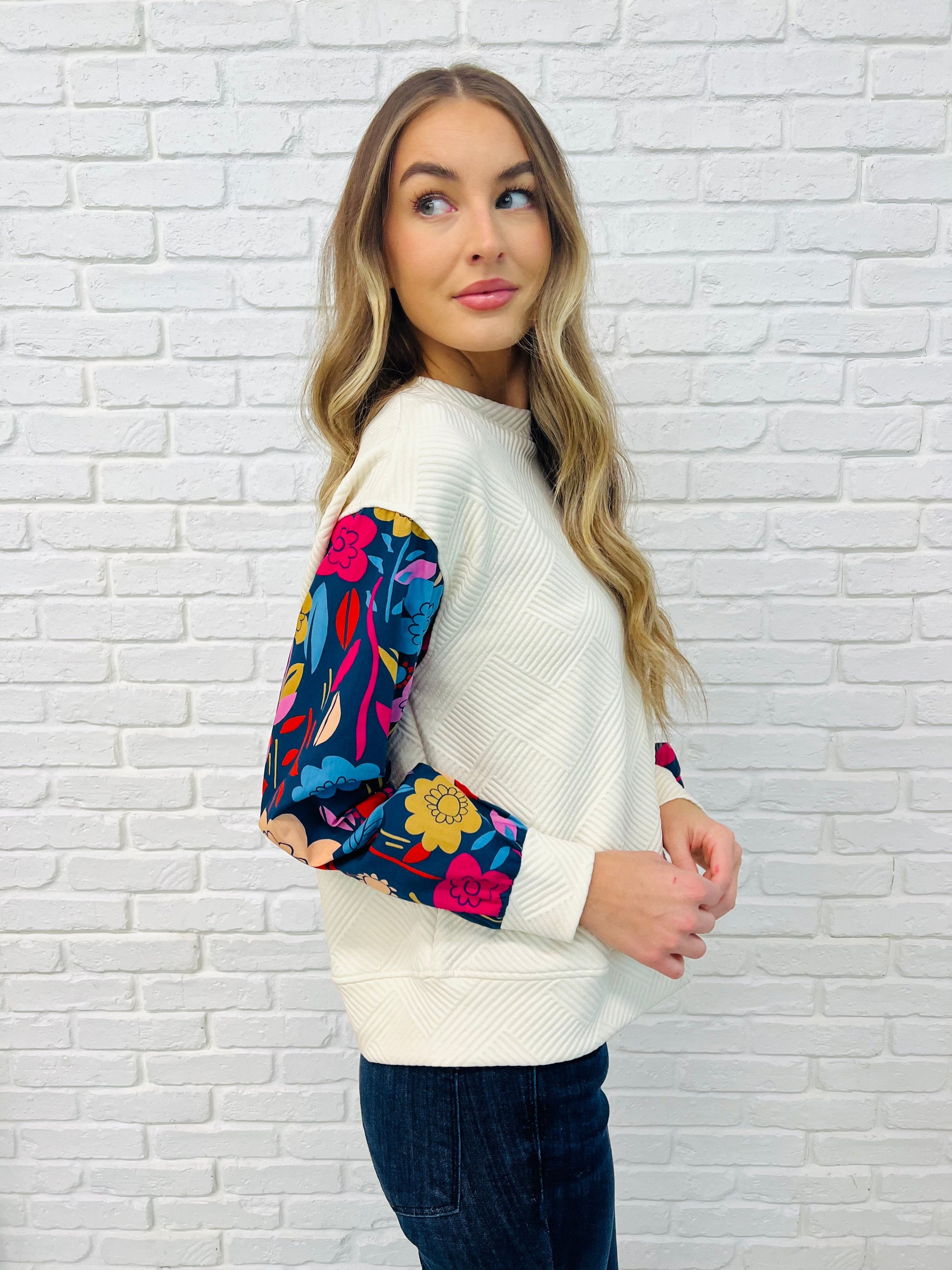White floral long sleeve top