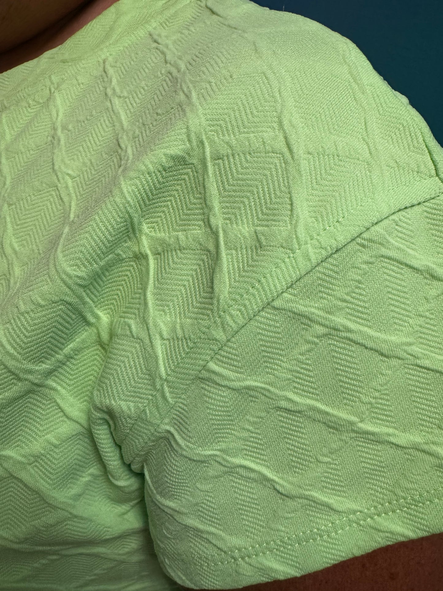 Neon Green Checkered Textured Short Set