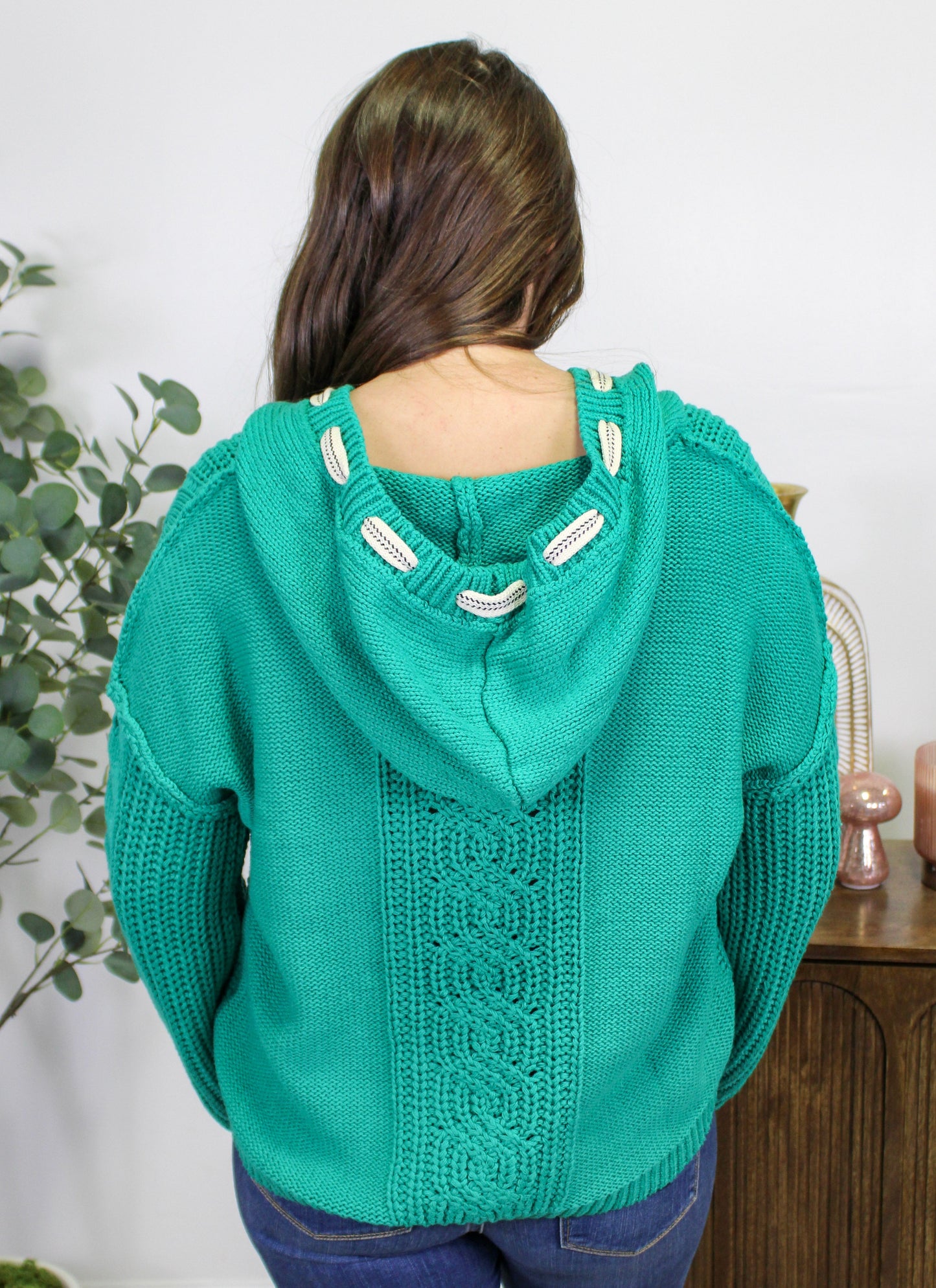 Green Cable Knit Hoodie LT