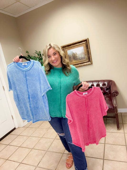 Baby Waffle Short Sleeve Top by Zenana