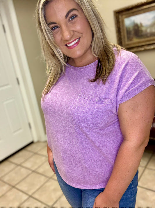  Purple, short sleeve soft melange top 