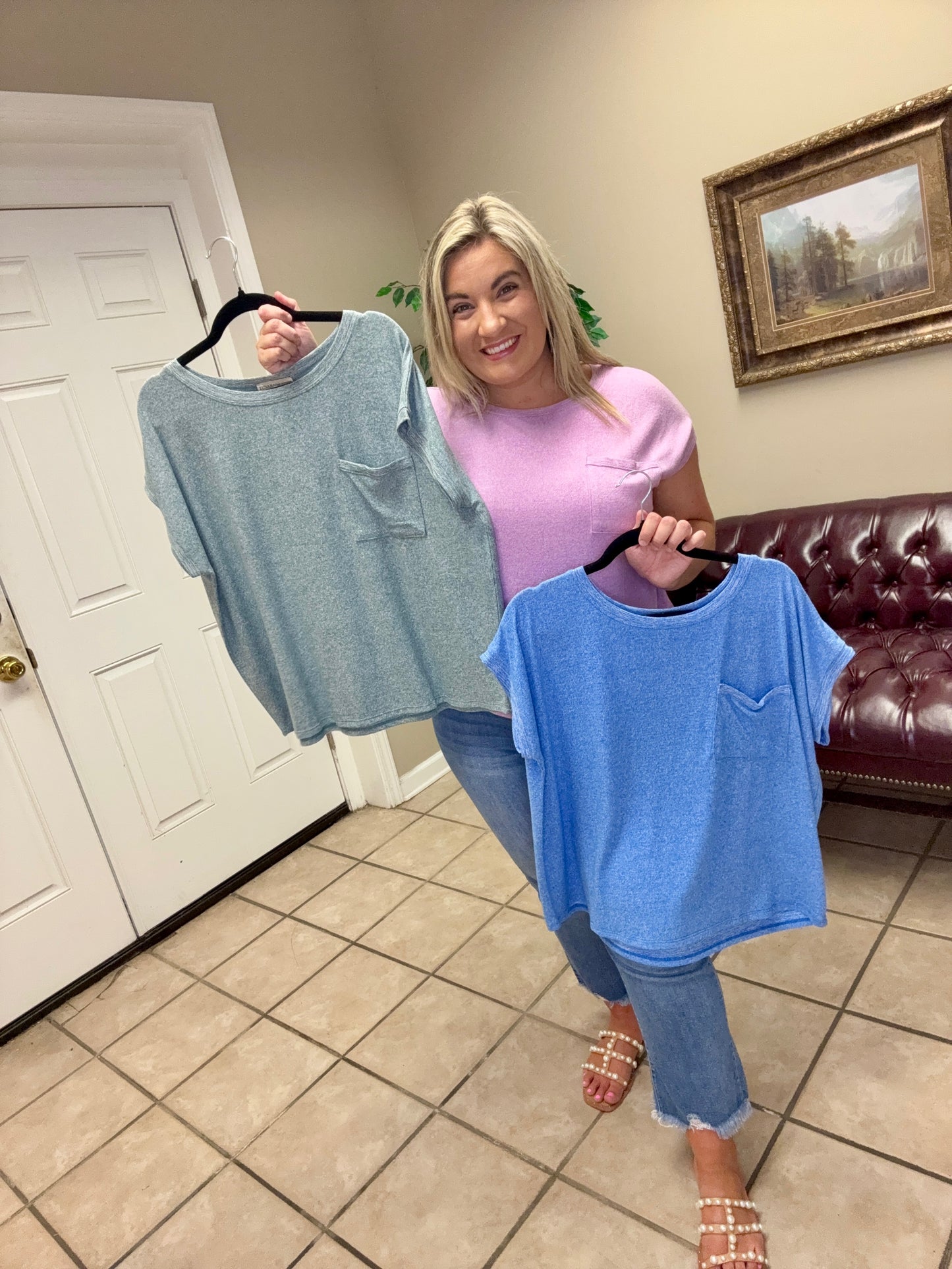  Purple, short sleeve soft melange top 