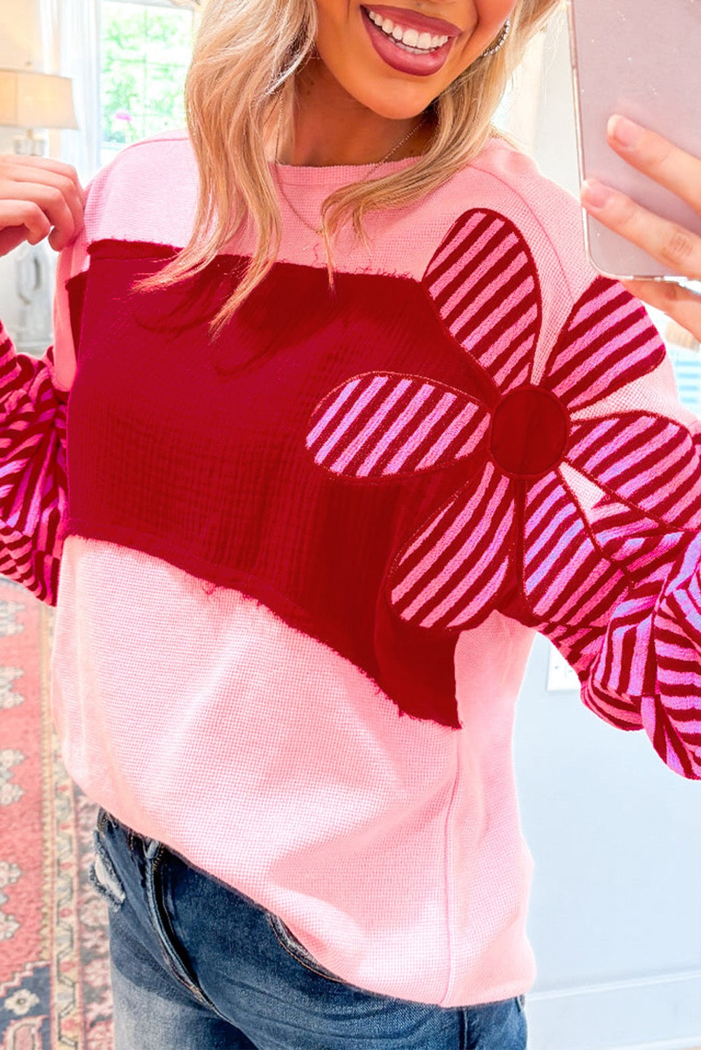 Pink Flower Patchwork Top