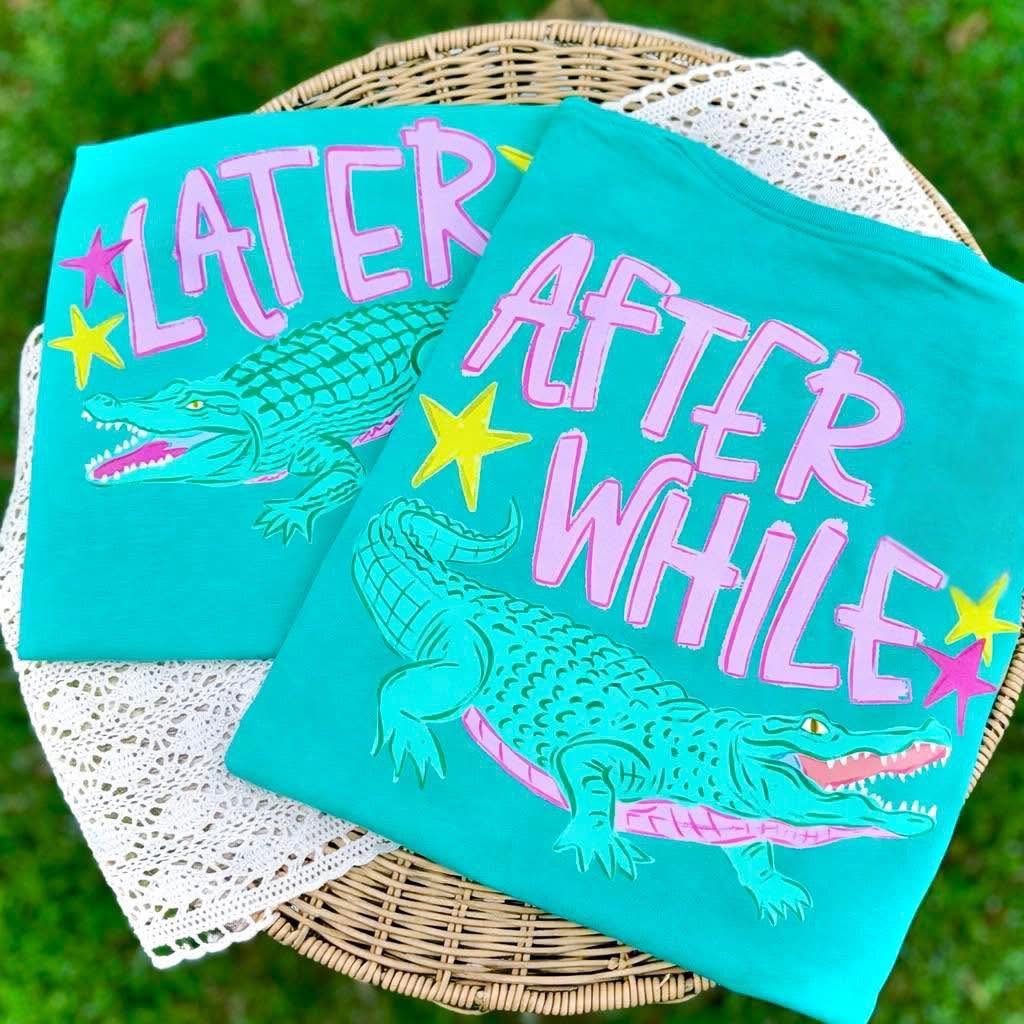 Island green Later Gator graphic tee front and back alligator shirt