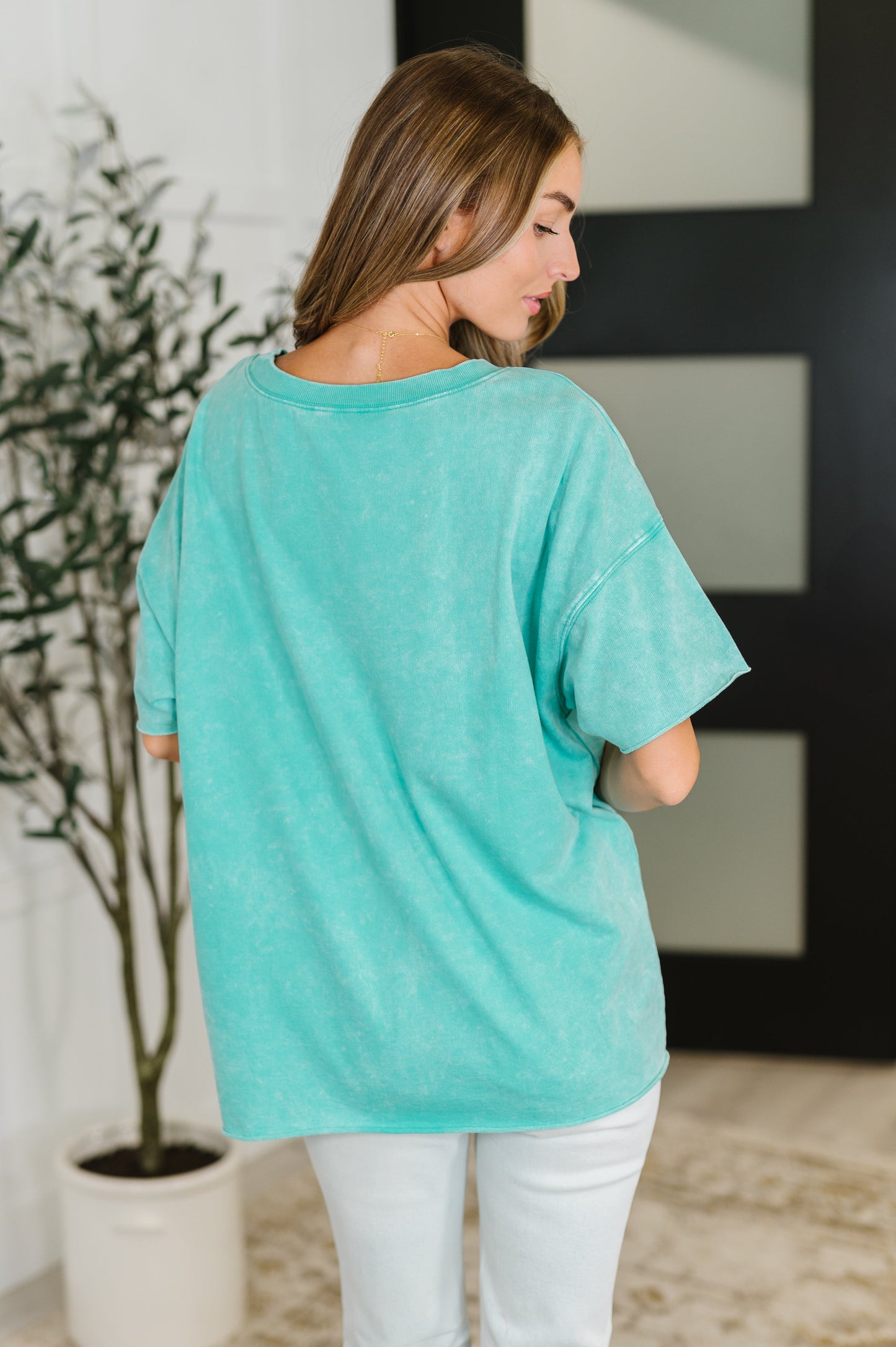 Turquoise oversized French Terry shirt by Zenana