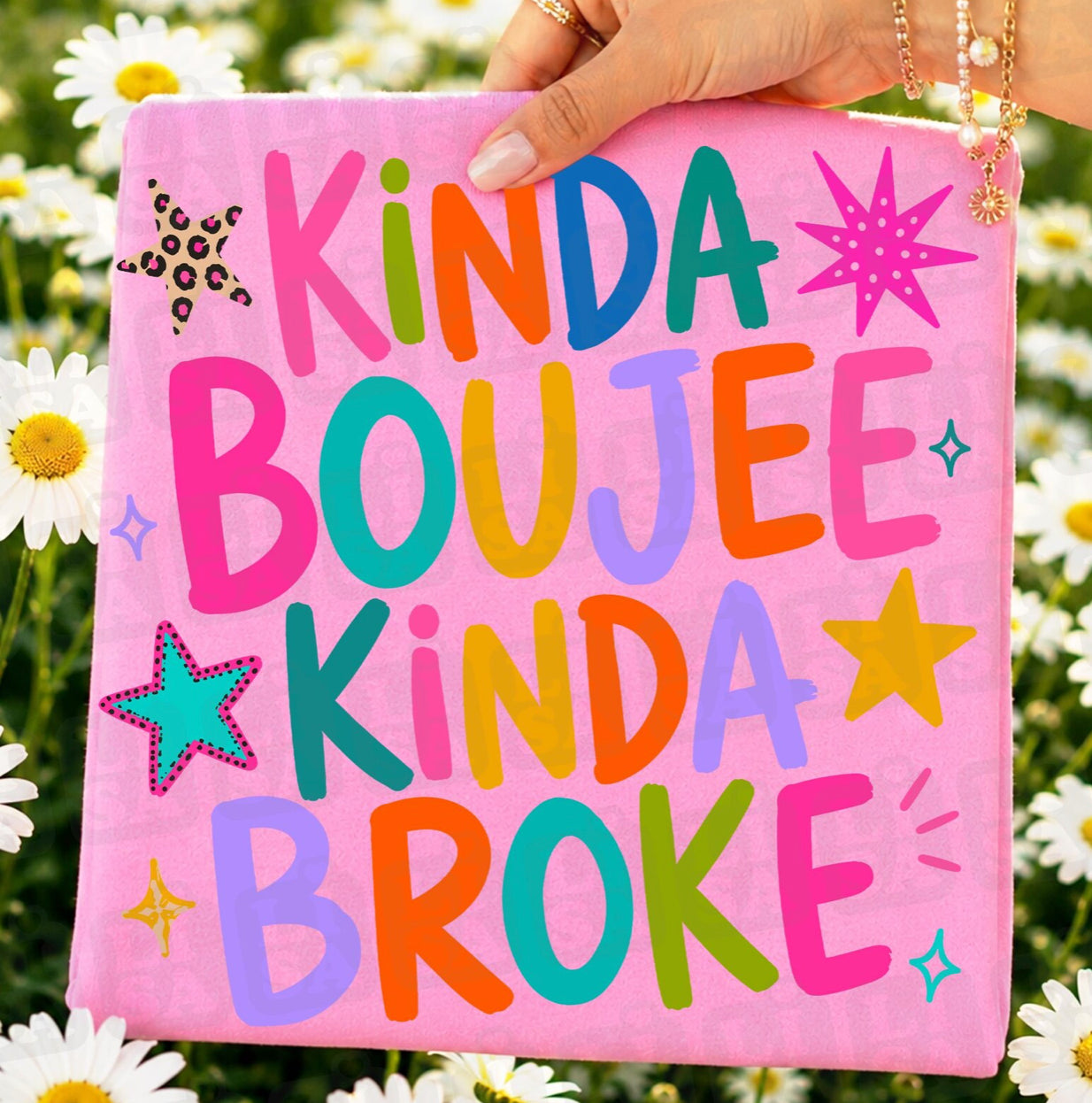 Kinda Boujee Kinda Broke Shirt – Cute Graphic Tee in Butter or Azalea Pink