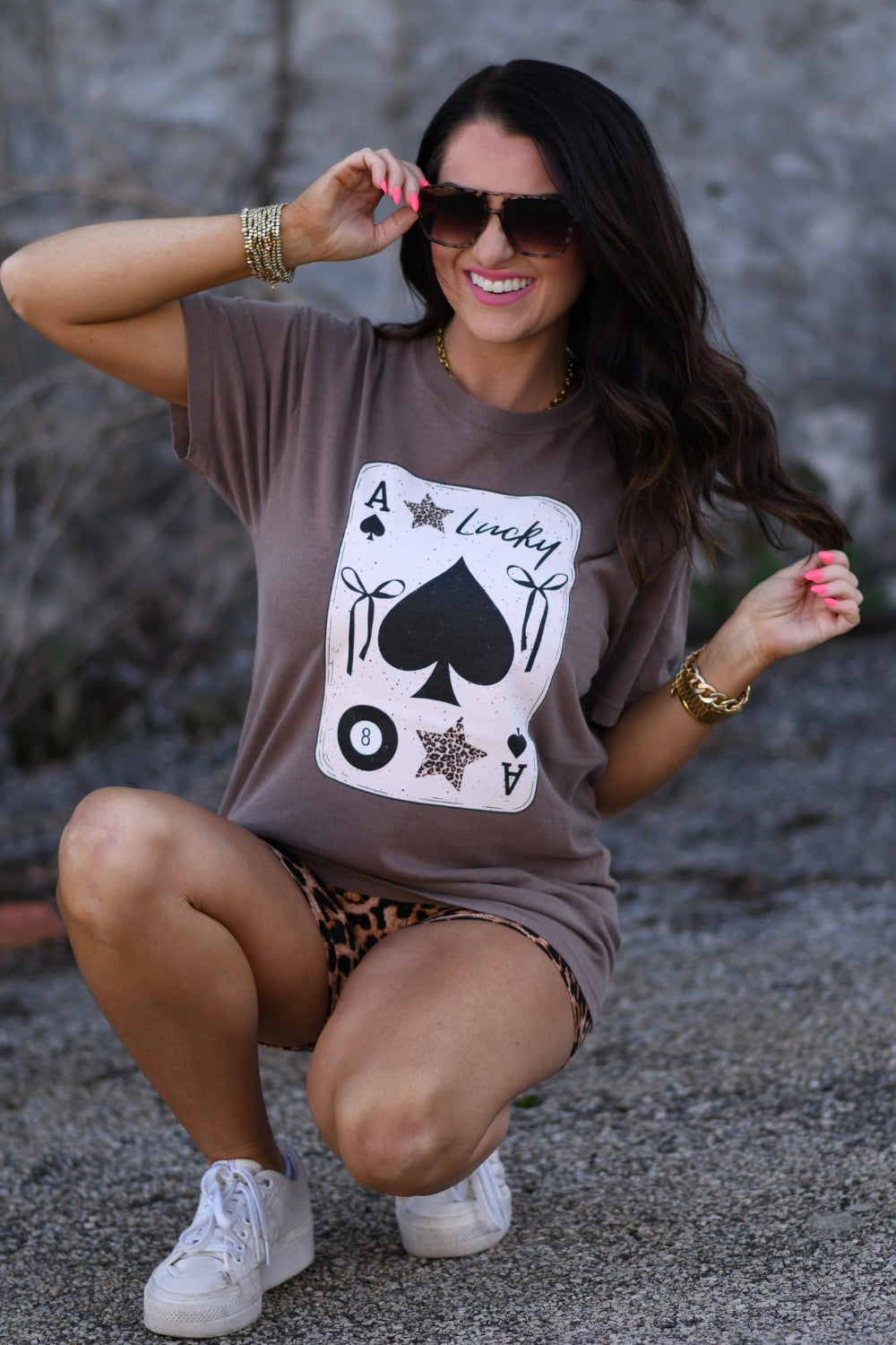 Lucky 8 ball playing card graphic tee on espresso Comfort Colors unisex t-shirt