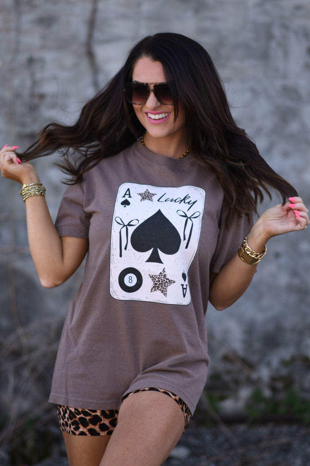 Lucky 8 ball playing card graphic tee on espresso Comfort Colors unisex t-shirt