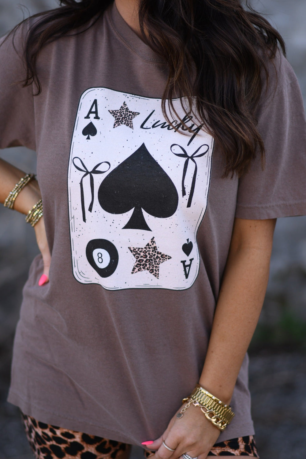 Lucky 8 ball playing card graphic tee on espresso Comfort Colors unisex t-shirt