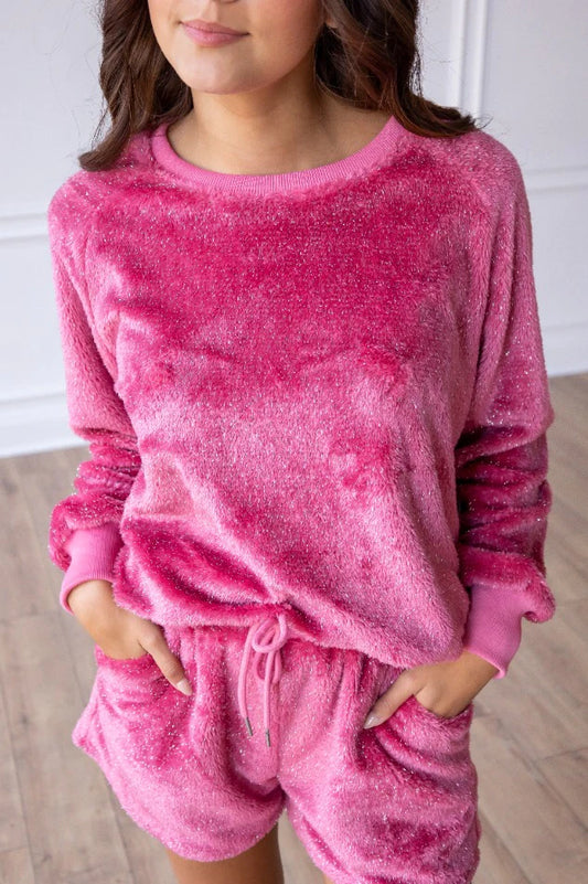 CHIC CALLING MAGENTA GLITTER LOUNGEWEAR SET