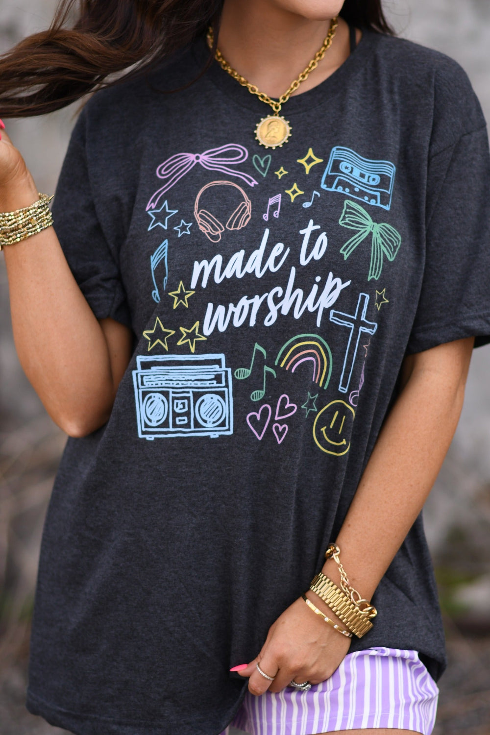 Women’s Christian graphic t-shirt Made To Worship Tultex tee