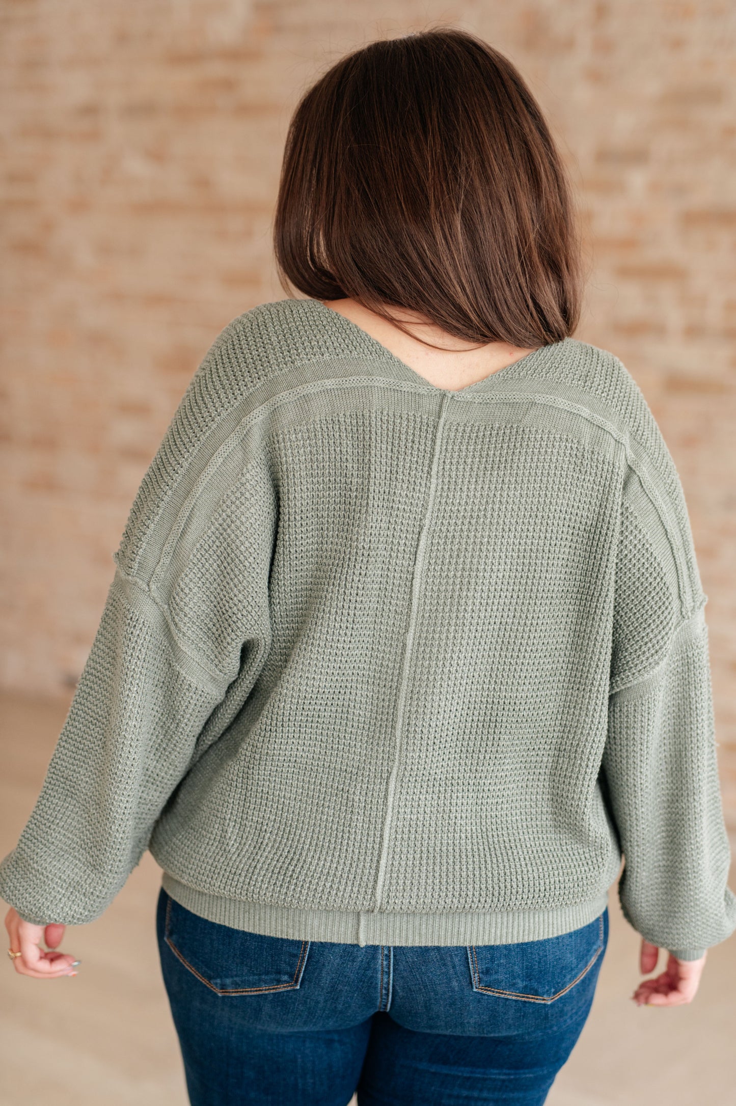 Long sleeve V-Neck Sweater in Light Olive by Heyson