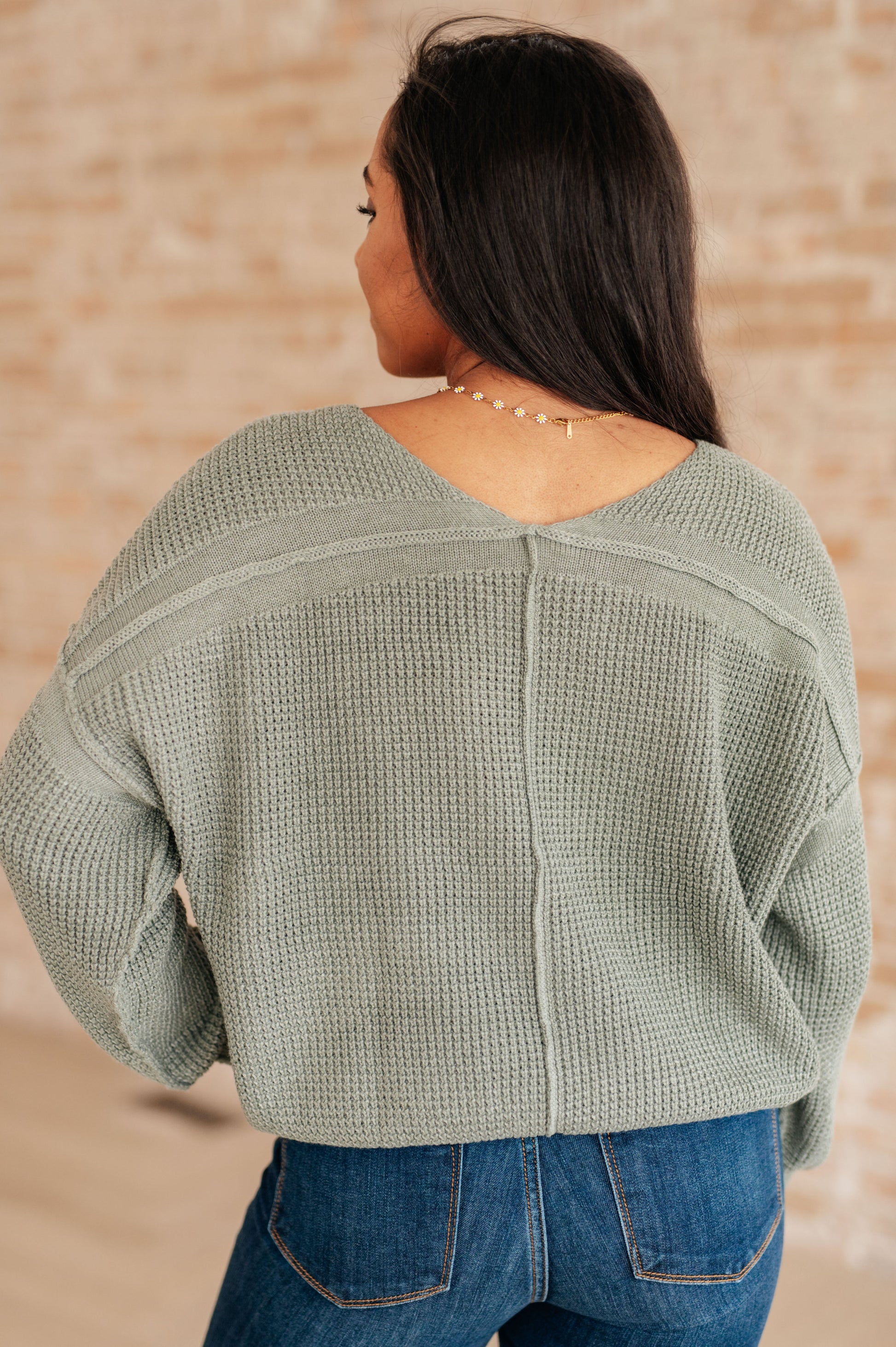 Long sleeve V-Neck Sweater in Light Olive by Heyson