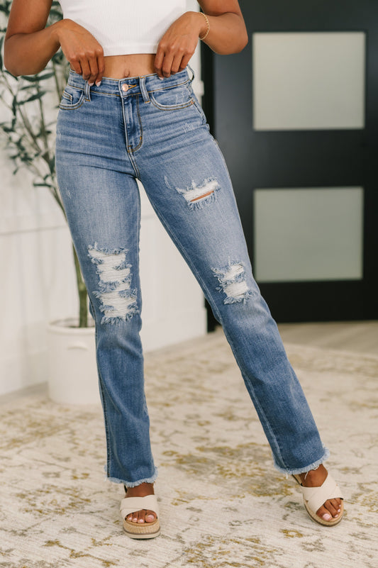 High Rise distressed bootcut jeans by Judy Blue