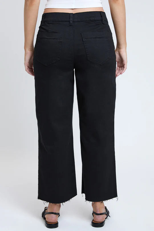 YMI cropped high rise wide leg trouser jeans with raw hem and elastic waistband