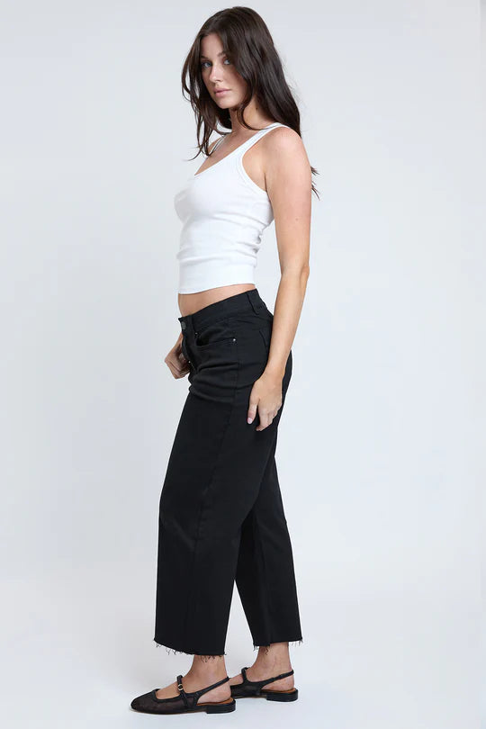 YMI cropped high rise wide leg trouser jeans with raw hem and elastic waistband