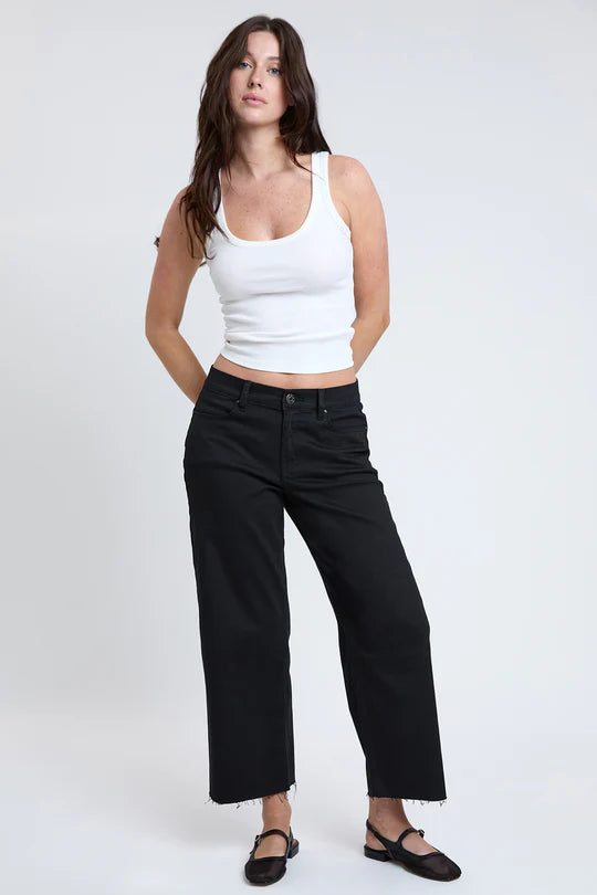 YMI cropped high rise wide leg trouser jeans with raw hem and elastic waistband