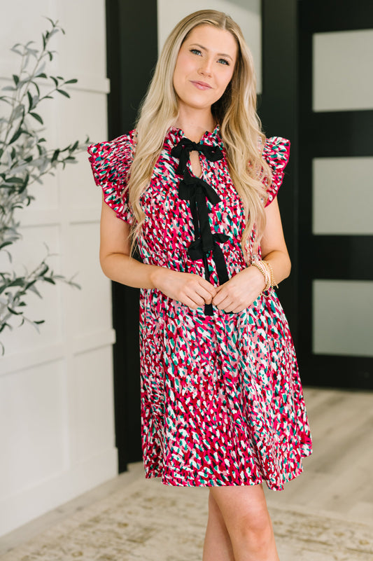 Bow Detail Dress in Fuchsia and Black by Haptics