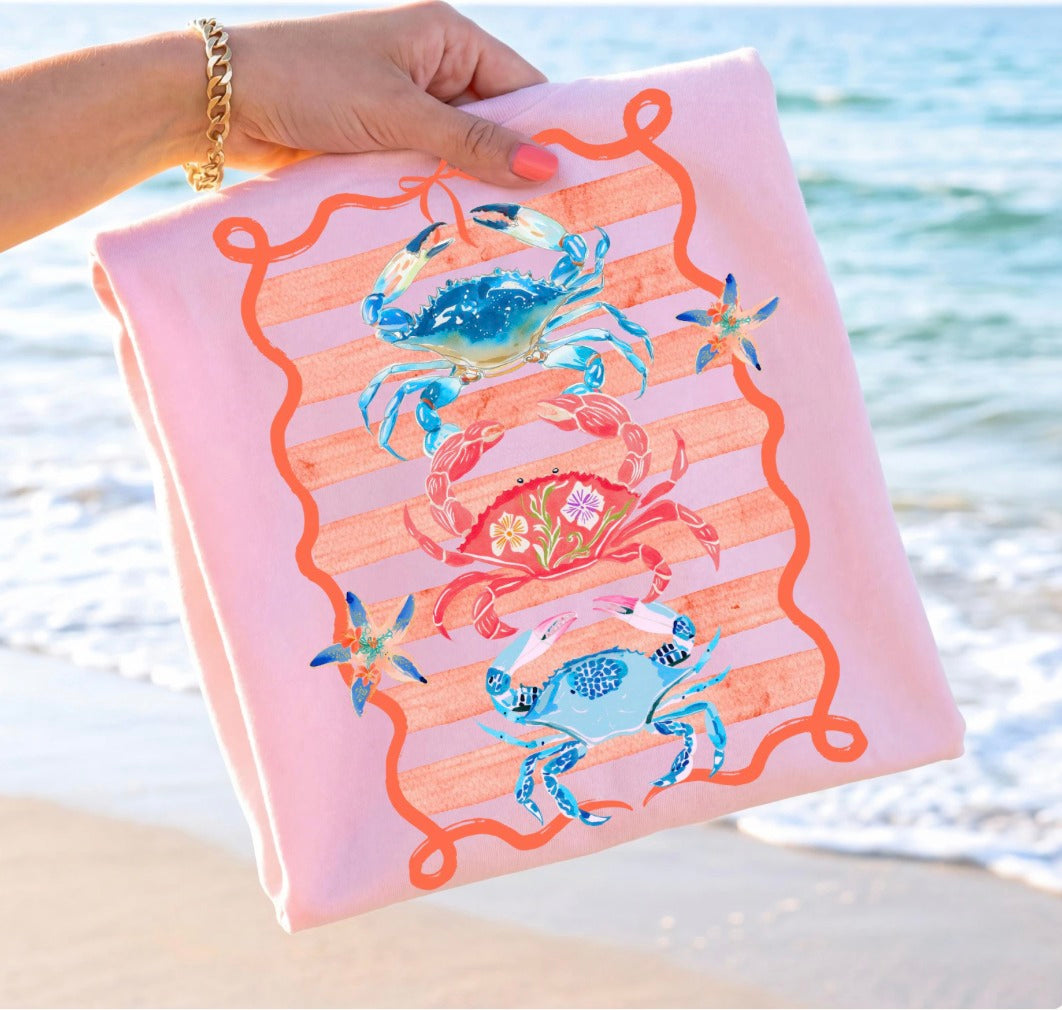 Peachy Girly Crab Shirt | Light Pink Coastal Graphic Tee