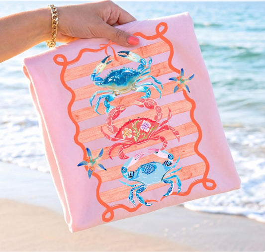 Peachy Girly Crab Shirt | Light Pink Coastal Graphic Tee