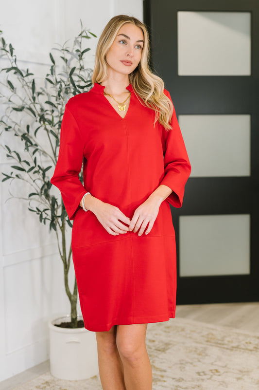 Quarter Sleeve Dress in Red by Dear Scarlett