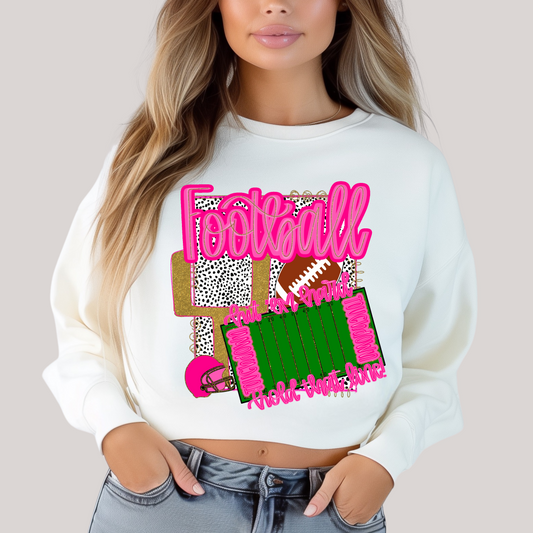 White sweatshirt with colorful 'Football' design