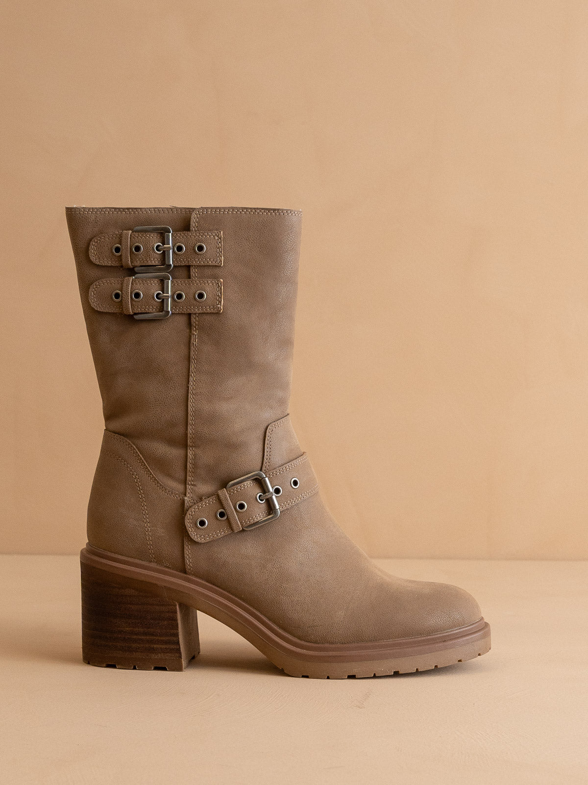 Dark Taupe Mid-Calf Moto Boot