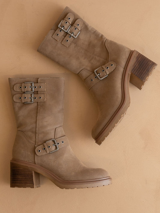Dark Taupe Mid-Calf Moto Boot