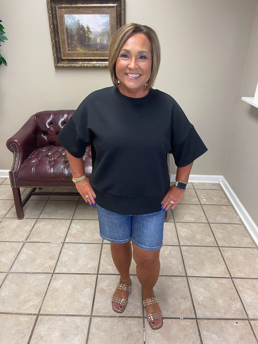 Ribbed Round Neck Waist Banded Top by Zenana