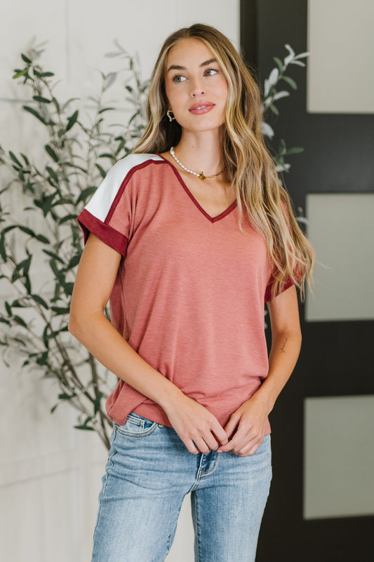 French Terry
High-Stretch
V-Neckline
Banded Sleeve Cuff
Contrast Details
Self: 83% Polyester, 14% Rayon, 3% Spandex
Contrast: 65% Polyester, 26% Rayon, 9% Spandex
True to Size