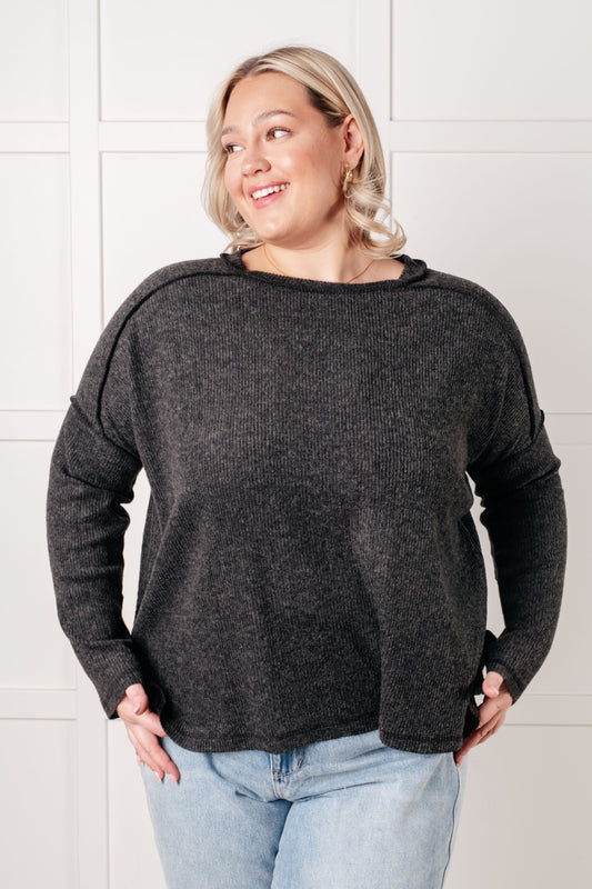 Black, ribbed Hacci long sleeve sweater by Zenana
Ribbed, Brushed Hacci
Banded Round Neckline
Drop Shoulder
Side Slit
Exposed Seam Details
82% Polyester, 15% Rayon, 3% Spandex
True to Size