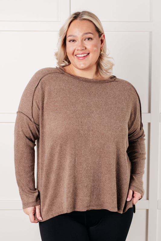 Mocha, ribbed Hacci long sleeve sweater by Zenana
Ribbed, Brushed Hacci
Banded Round Neckline
Drop Shoulder
Side Slit
Exposed Seam Details
82% Polyester, 15% Rayon, 3% Spandex
True to Size