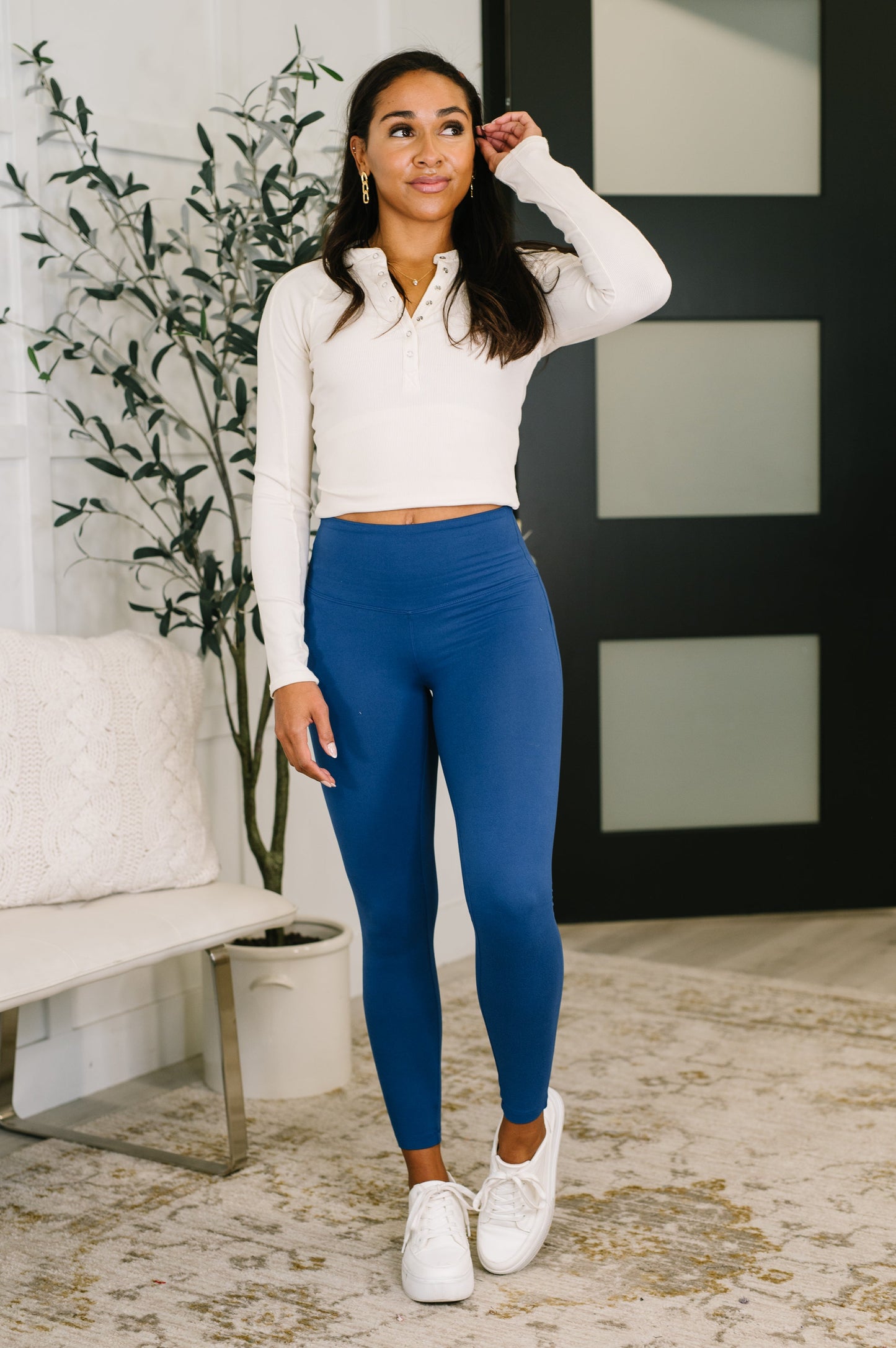  High Waisted Leggings in Light Navy by Zenana