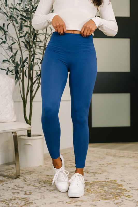  High Waisted Leggings in Light Navy by Zenana