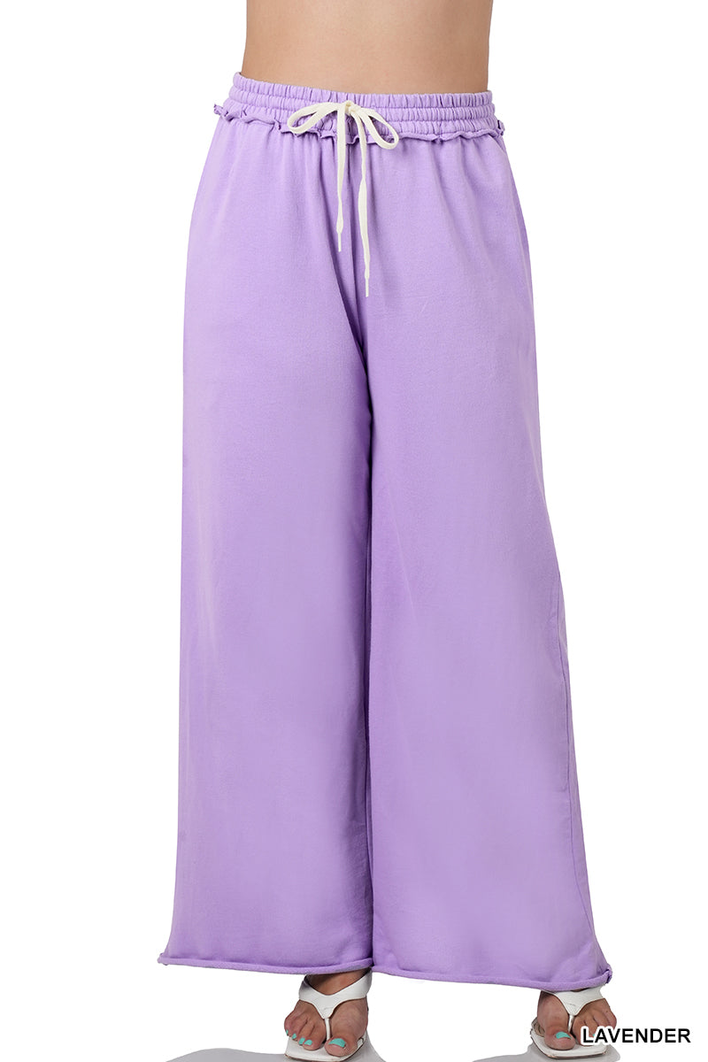 Plus French Terry Drawstring Waist Raw Edge Hem Pants