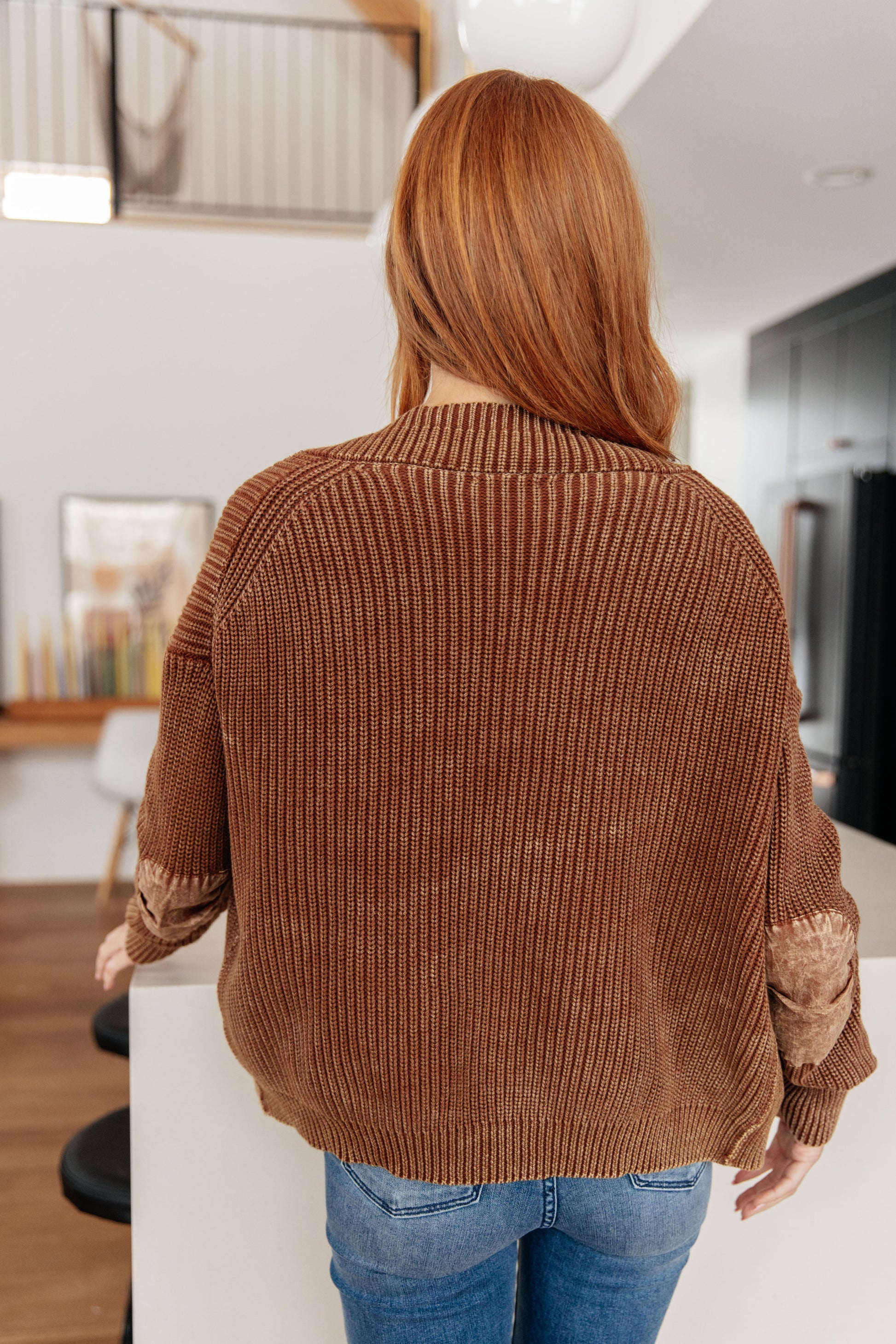 Mocha mineral washed sweater knit cardigan by Heyson