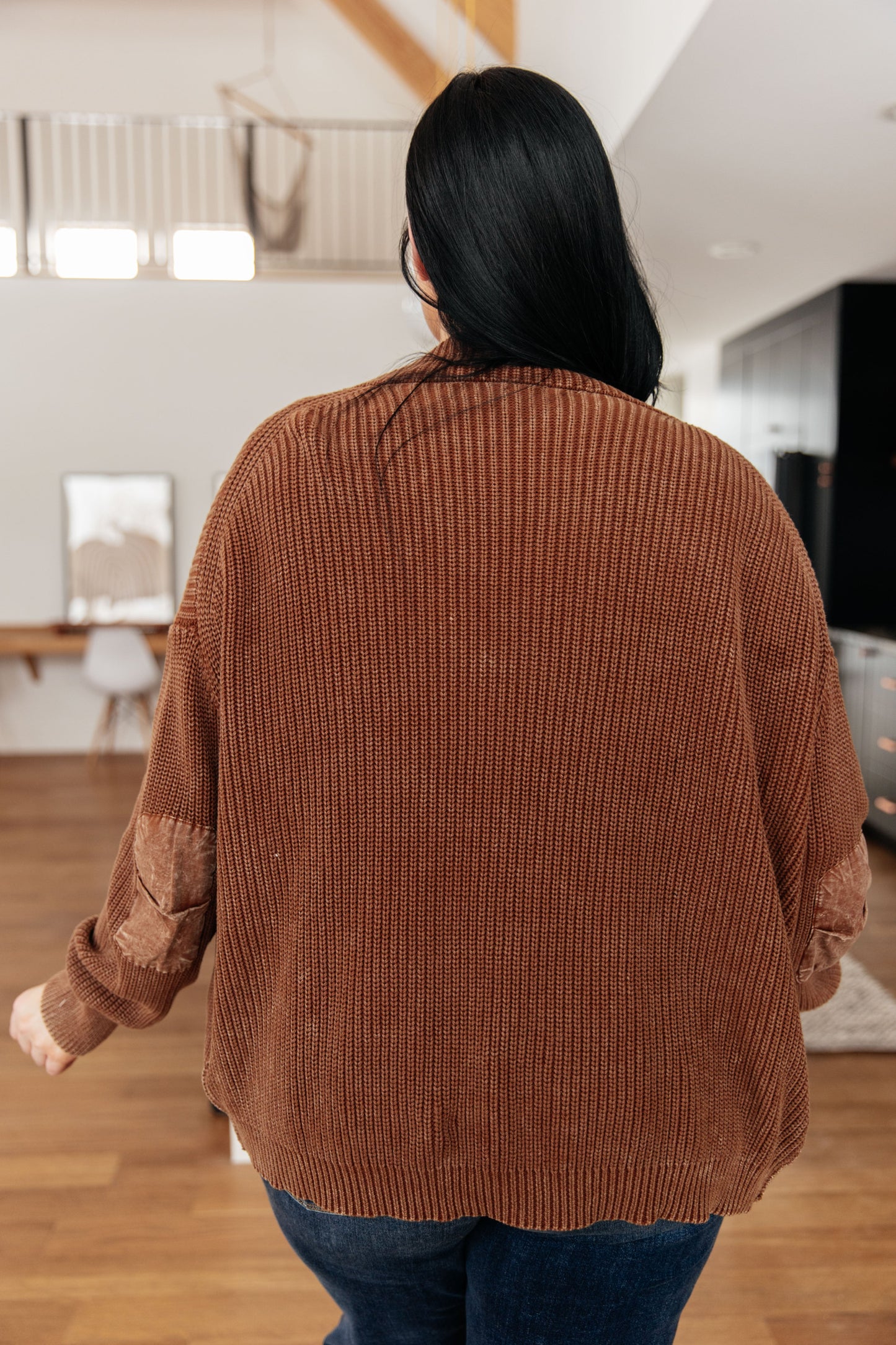 Mocha mineral washed sweater knit cardigan by Heyson