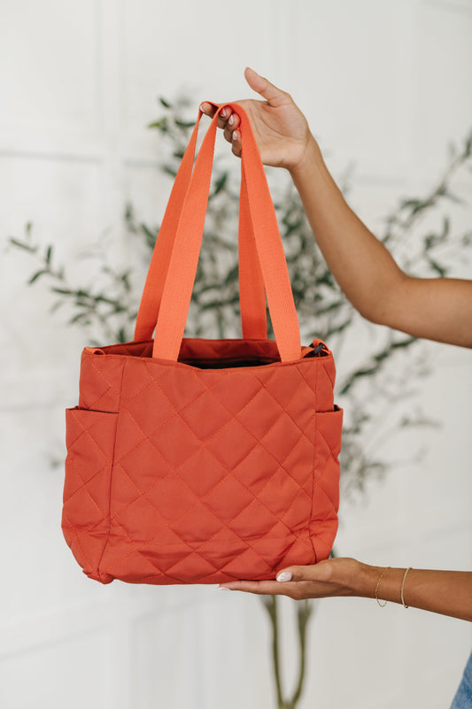  Orange quilted tote bag 