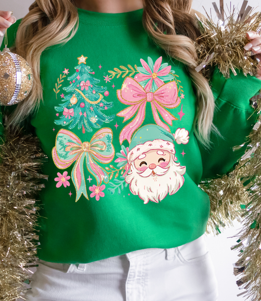 Green Tinsel and Bow Graphic Tee and Sweatshirt
