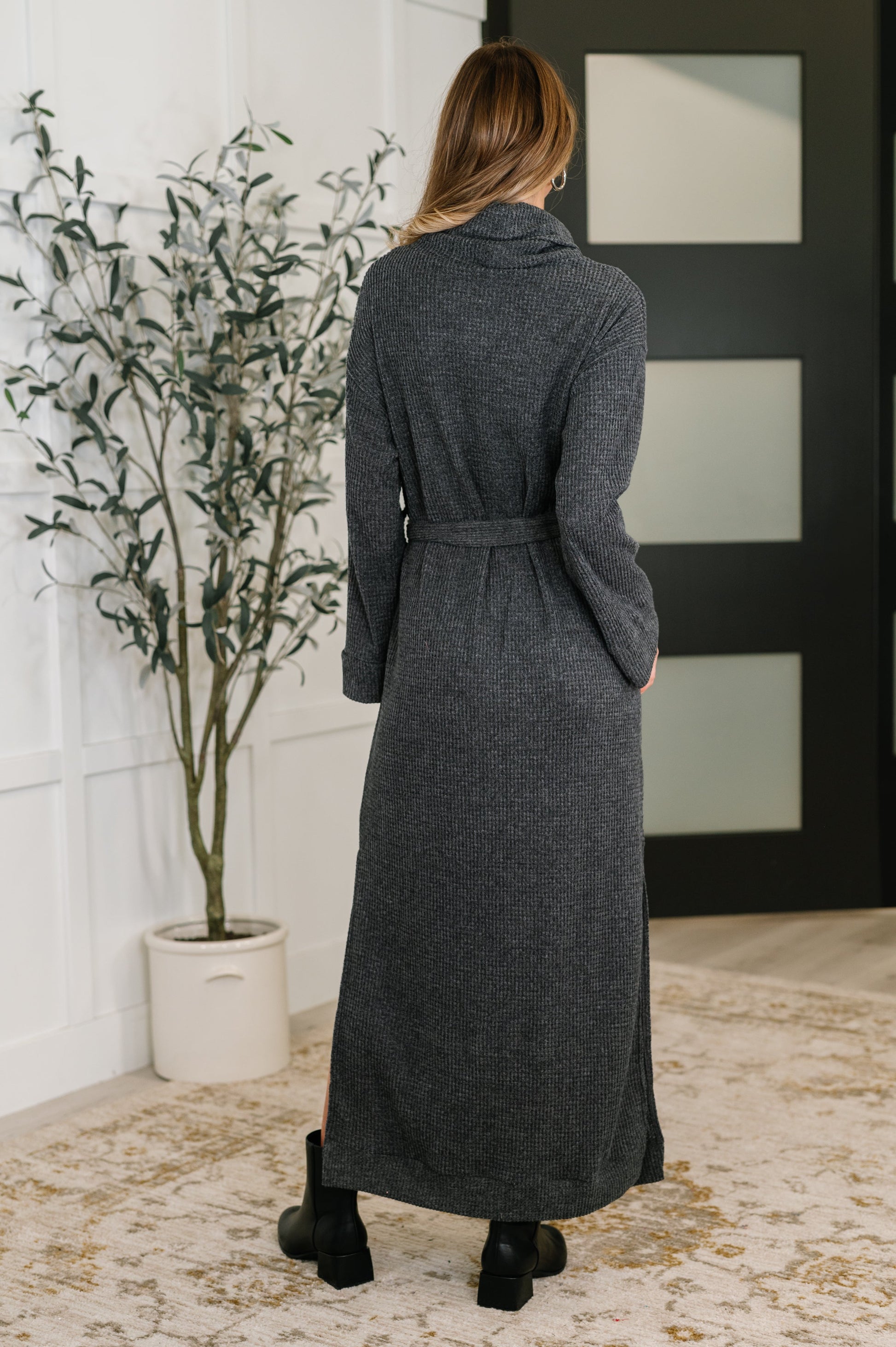 Travel Plush Knit Dress in Charcoal by Dear Scarlett
