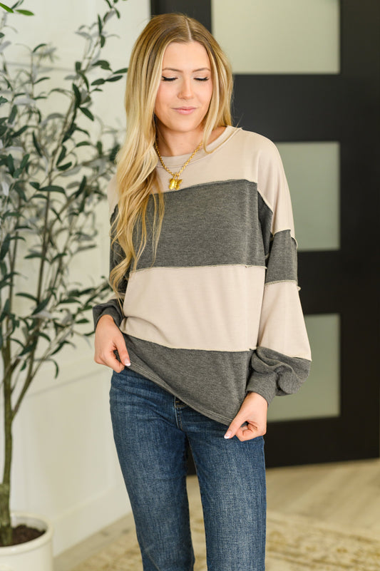 Two tone long sleeve drop shoulder top by Haptics