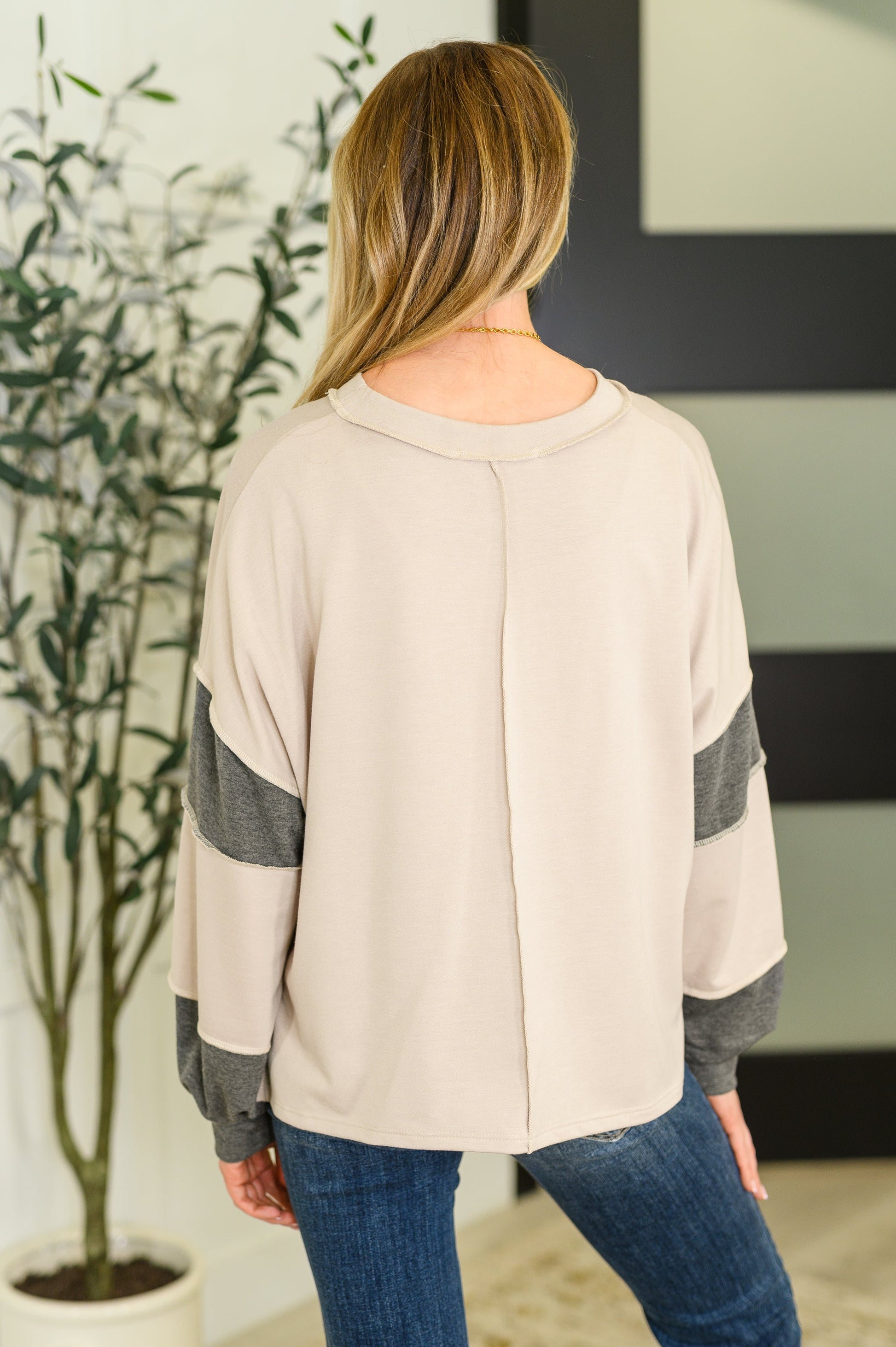 Two tone long sleeve drop shoulder top by Haptics