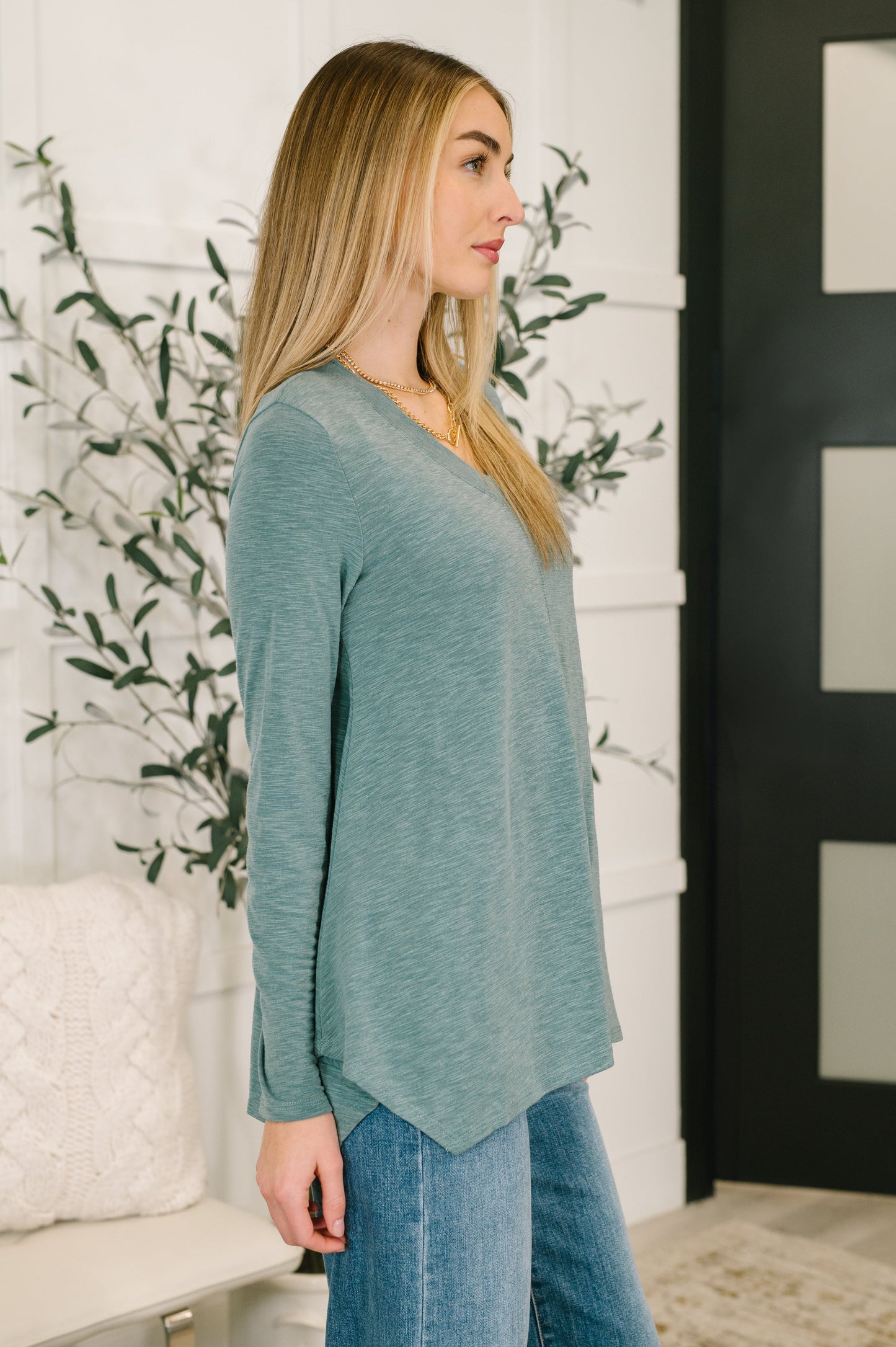 Long sleeve V-Neck Relaxed Top by Emerald