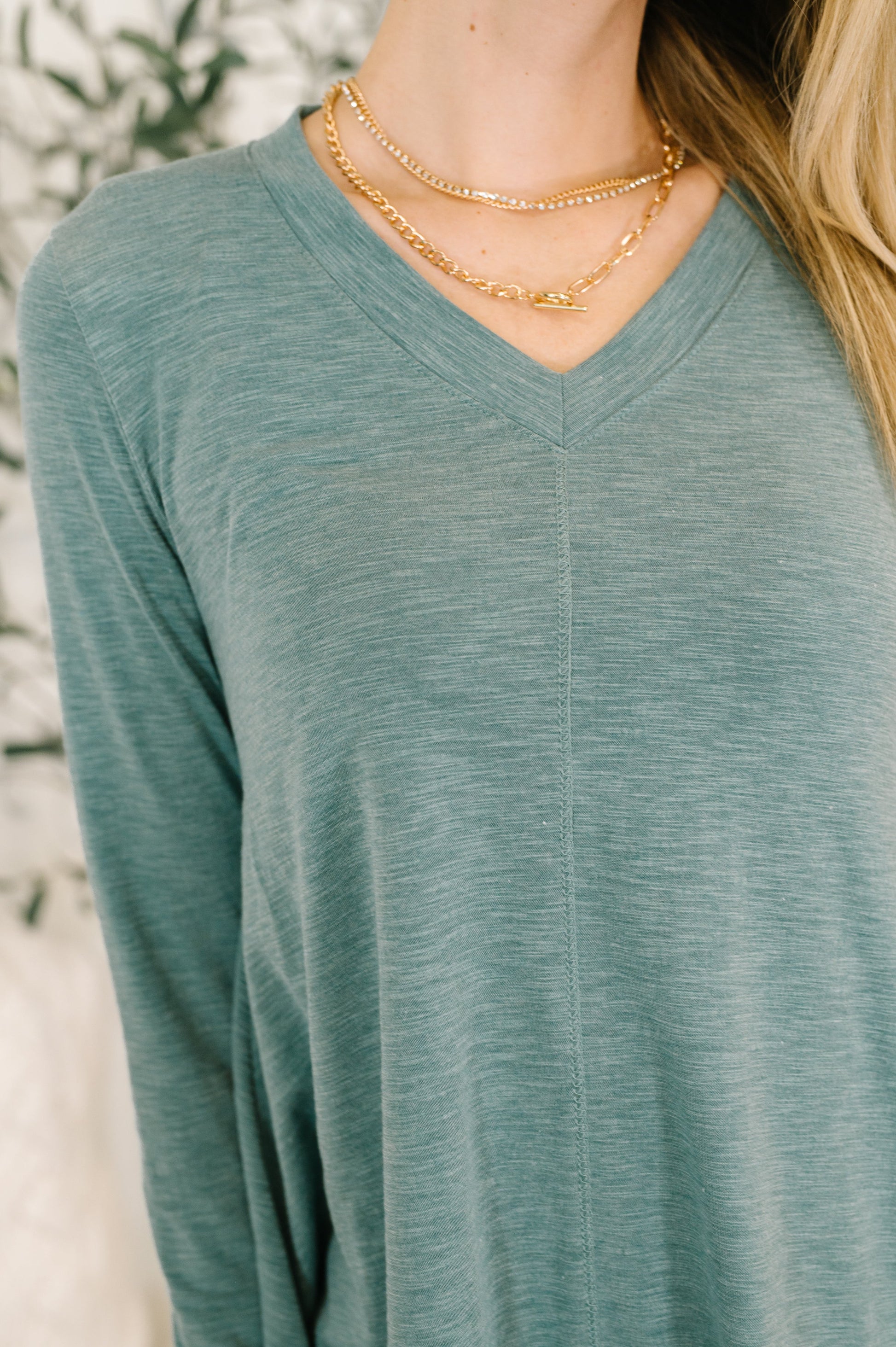 Long sleeve V-Neck Relaxed Top by Emerald
