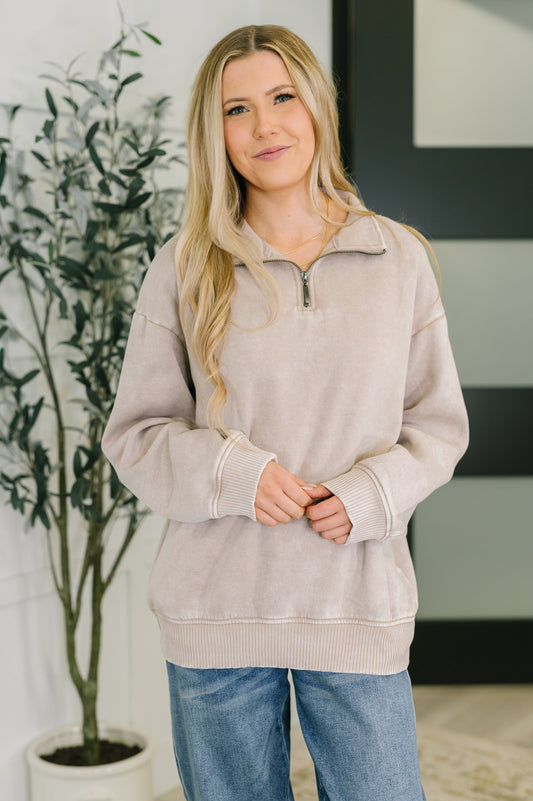 Long sleeve Half Zip Pullover in Ash Mocha by Zenana
