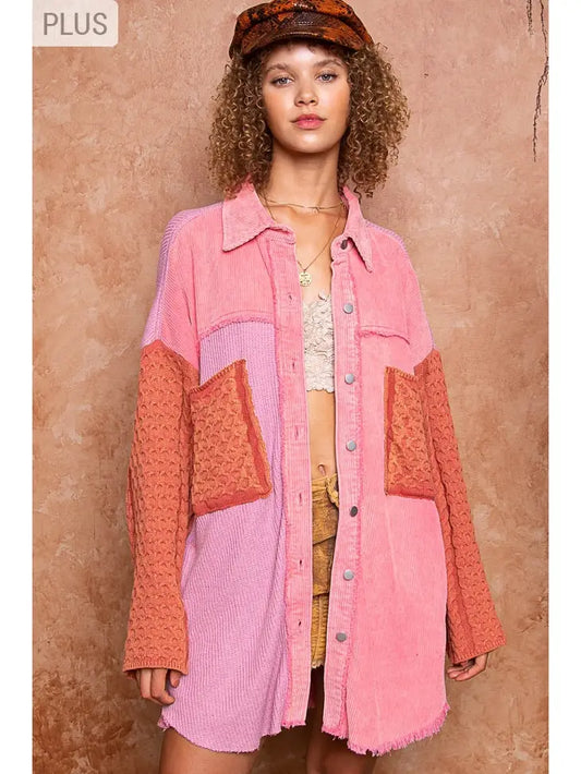 Plus Corduroy Sweater Sleeve Jacket