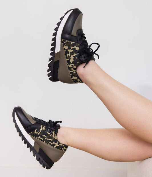 Camo platform, faux leather, ultra comfort footbed, lightweight sneaker