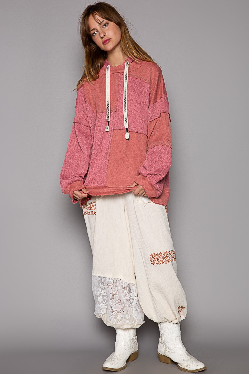 Balloon Sleeve Cut Sew Sweater Knit Top in Mauve by POL