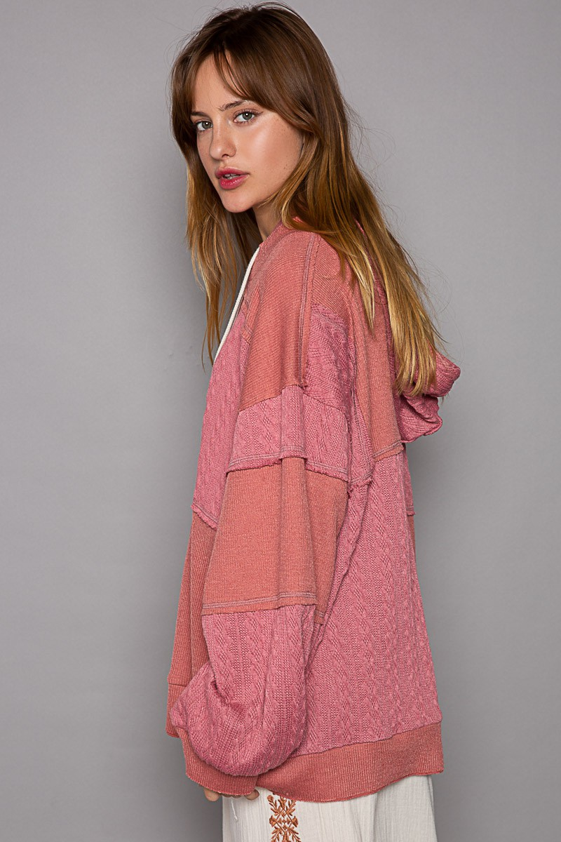 Balloon Sleeve Cut Sew Sweater Knit Top in Mauve by POL